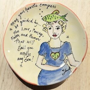 Julia Junkin Studio Collectors Ceramic Plate Wall Art "Gone Fishing” 7.5”